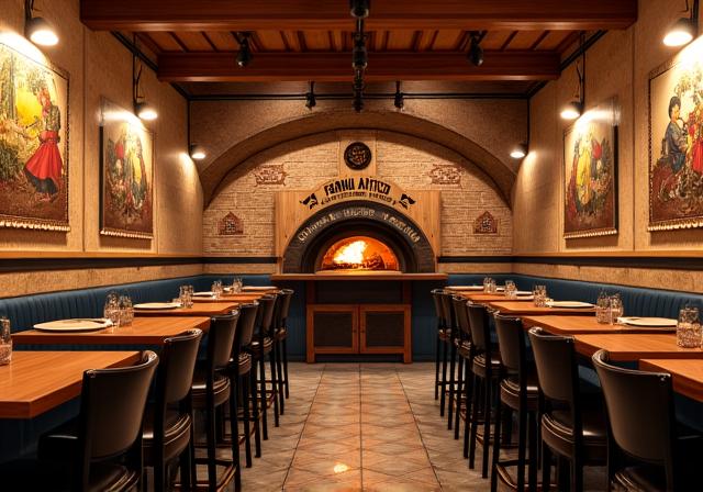 Interno della Pizzeria 'Forno Antico' con forno a cupola.