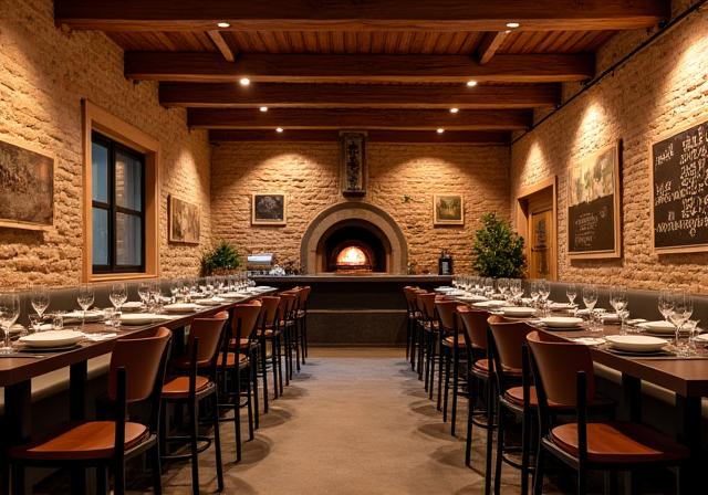 Ambiente rustico della trattoria 'La Brace' a Firenze.